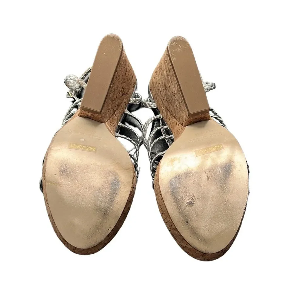 Kate Spade Felix Silver Braided Strappy Cork Wedge Sandals Size 7